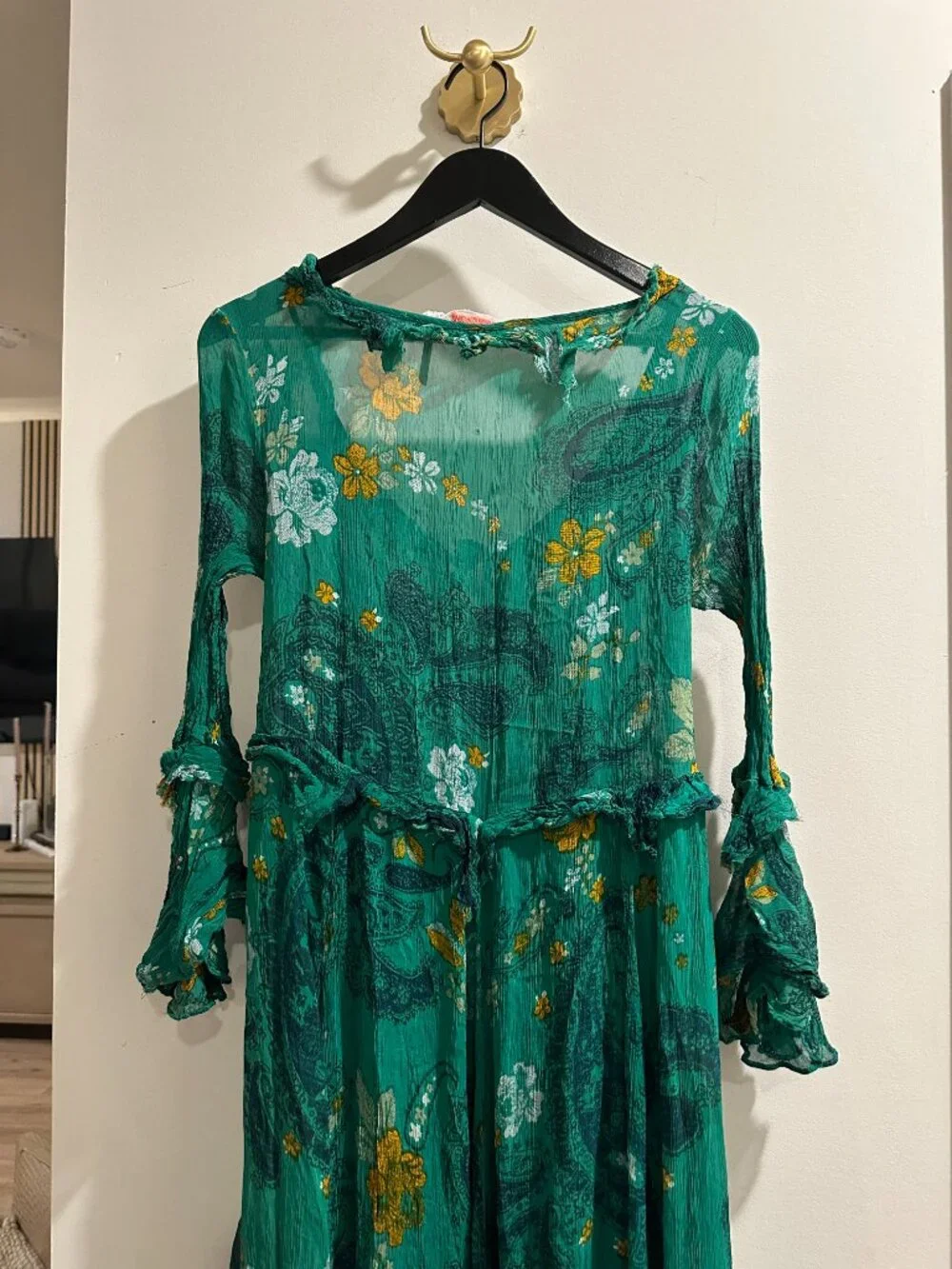 FREE PEOPLE Paisley Petals Maxi Dress in Green Size Small